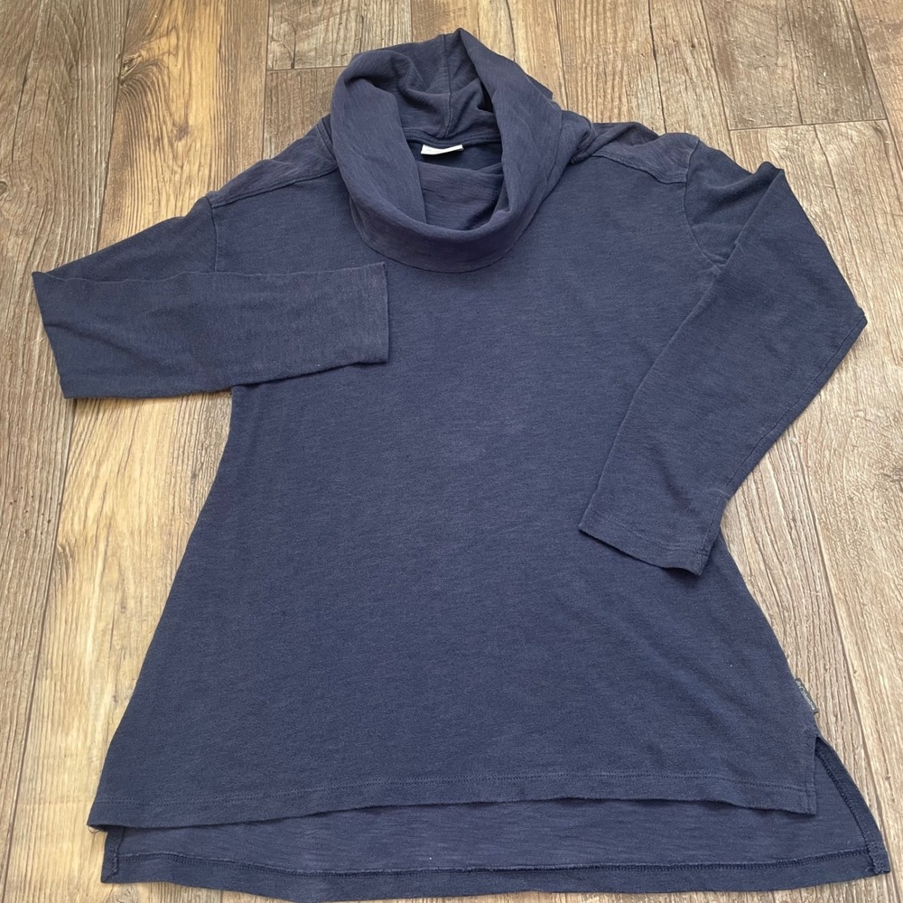 Columbia Womens Navy‎ Blue Cowl Neck Long Sleeve Tunic Top Small Slub Knit